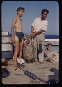 One of the large Roman amphoras recovered in 1953 by the Cousteau team from the second wreck at Antikythera. Courtesy MIT Museum, Harold Edgerton Archive