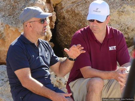 Archaeologists & Co-Directors Dr. Theotokis Theodoulou & Dr. Brendan Foley discussing strategy.